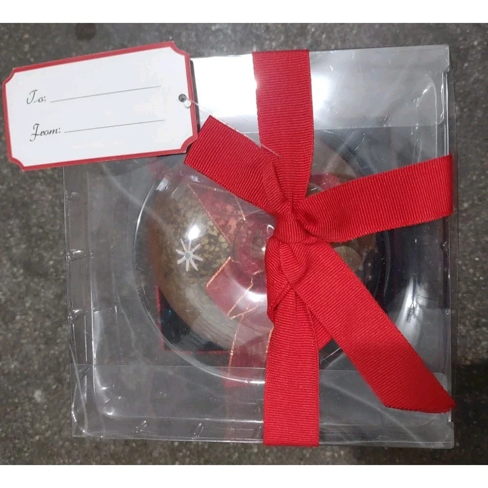 Bon-Ton Large Glass Christmas Ornament Hand Painted Angel Gold Speckle NIB